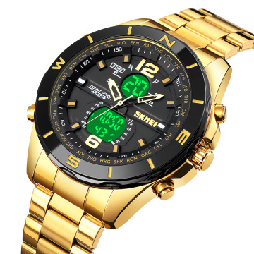 SKMEI 1670 Luxury Mens Watch Relogio Stainless Steel Back Water Resistant Watch Digital Gold